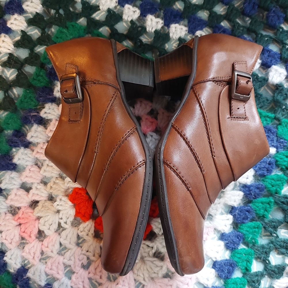 *Donated* buckled cognac booties size 6 pleated leather